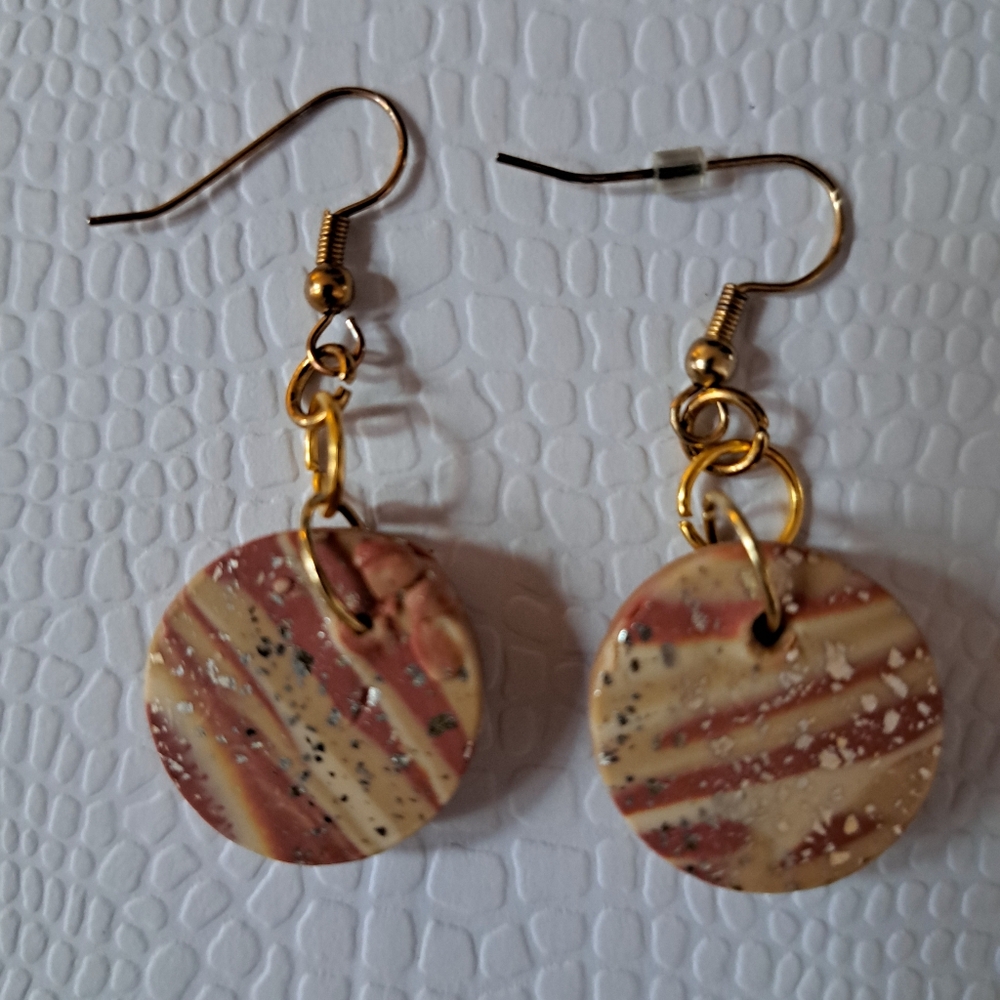 Gold and Tan Clay Dangle Earrings